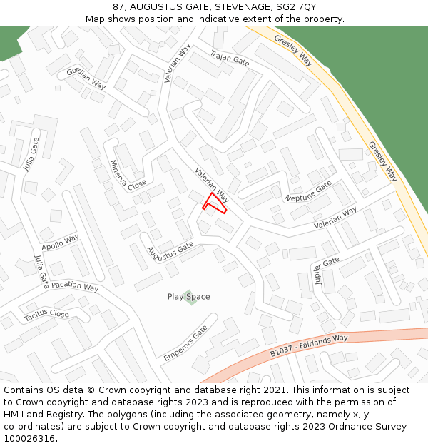 87, AUGUSTUS GATE, STEVENAGE, SG2 7QY: Location map and indicative extent of plot