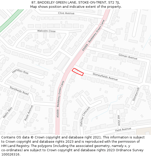 87, BADDELEY GREEN LANE, STOKE-ON-TRENT, ST2 7JL: Location map and indicative extent of plot