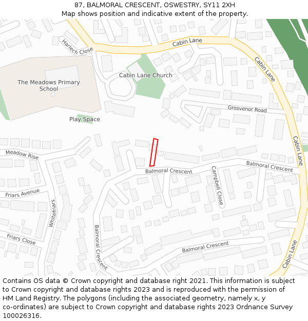 87, BALMORAL CRESCENT, OSWESTRY, SY11 2XH: Location map and indicative extent of plot