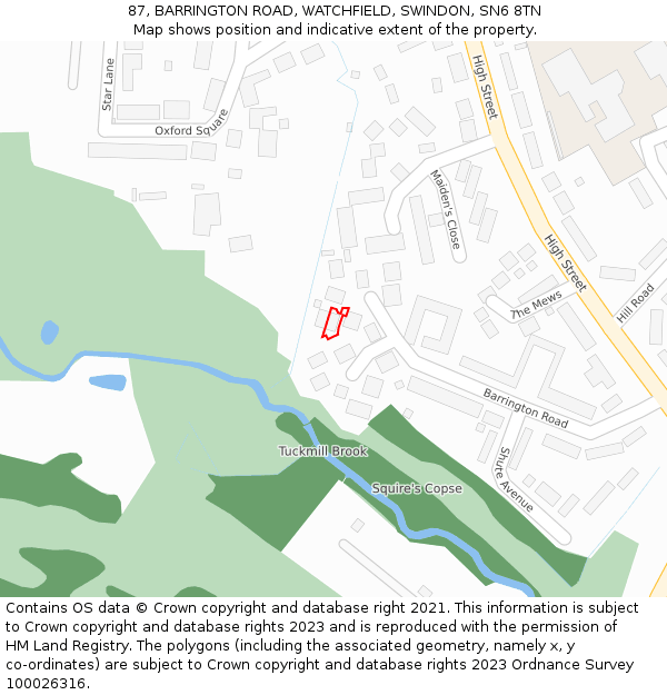 87, BARRINGTON ROAD, WATCHFIELD, SWINDON, SN6 8TN: Location map and indicative extent of plot