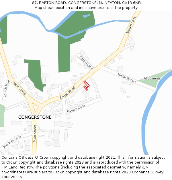 87, BARTON ROAD, CONGERSTONE, NUNEATON, CV13 6NB: Location map and indicative extent of plot