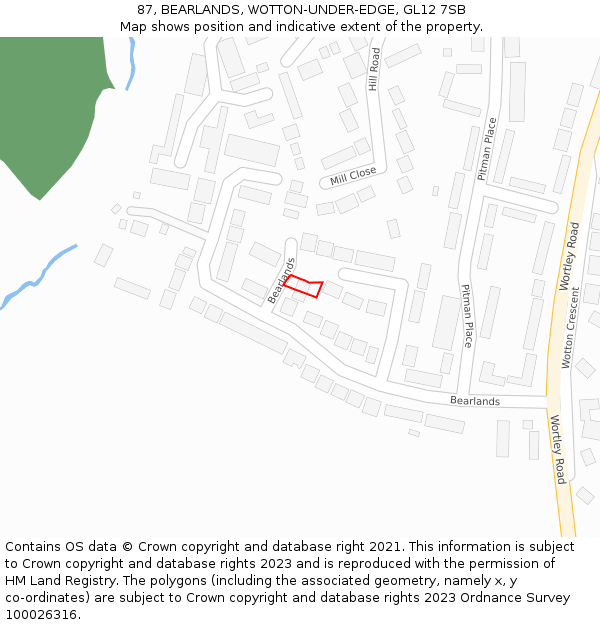 87, BEARLANDS, WOTTON-UNDER-EDGE, GL12 7SB: Location map and indicative extent of plot