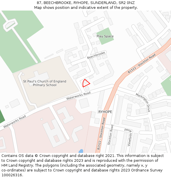 87, BEECHBROOKE, RYHOPE, SUNDERLAND, SR2 0NZ: Location map and indicative extent of plot