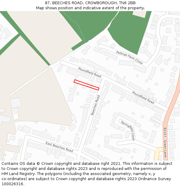 87, BEECHES ROAD, CROWBOROUGH, TN6 2BB: Location map and indicative extent of plot