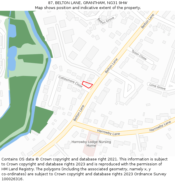 87, BELTON LANE, GRANTHAM, NG31 9HW: Location map and indicative extent of plot