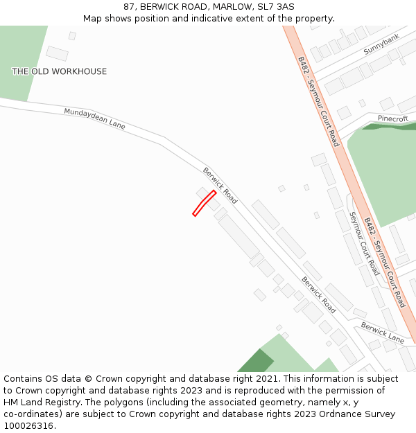 87, BERWICK ROAD, MARLOW, SL7 3AS: Location map and indicative extent of plot