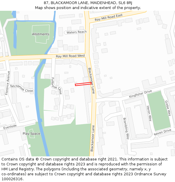 87, BLACKAMOOR LANE, MAIDENHEAD, SL6 8RJ: Location map and indicative extent of plot