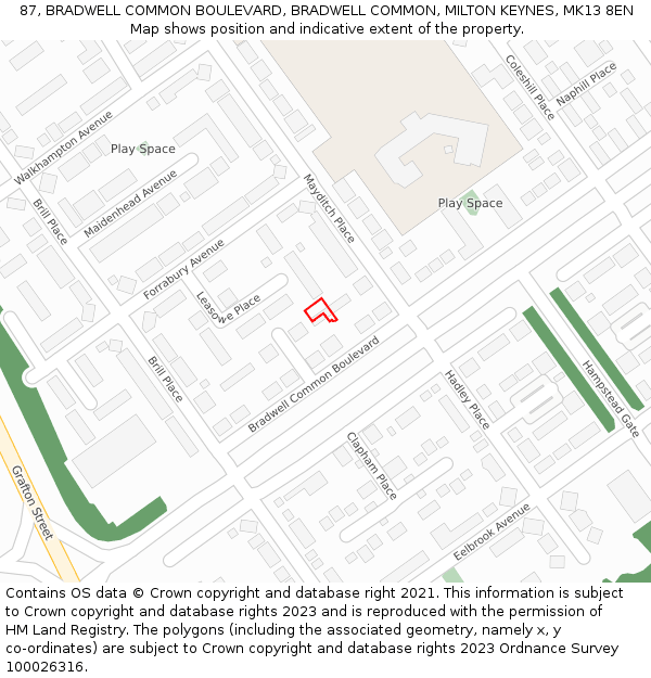 87, BRADWELL COMMON BOULEVARD, BRADWELL COMMON, MILTON KEYNES, MK13 8EN: Location map and indicative extent of plot