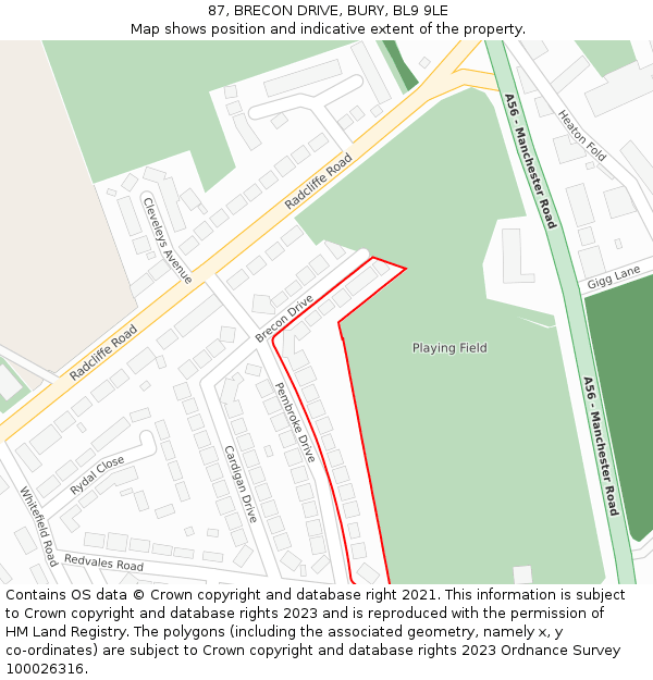 87, BRECON DRIVE, BURY, BL9 9LE: Location map and indicative extent of plot