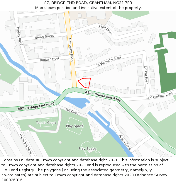 87, BRIDGE END ROAD, GRANTHAM, NG31 7ER: Location map and indicative extent of plot