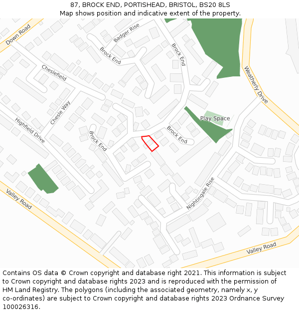 87, BROCK END, PORTISHEAD, BRISTOL, BS20 8LS: Location map and indicative extent of plot