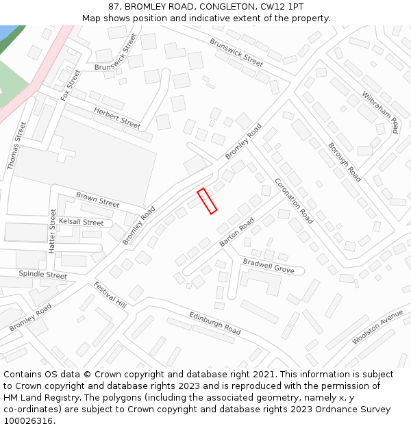 87, BROMLEY ROAD, CONGLETON, CW12 1PT: Location map and indicative extent of plot