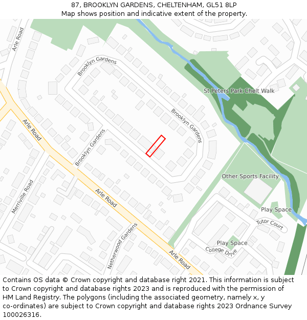 87, BROOKLYN GARDENS, CHELTENHAM, GL51 8LP: Location map and indicative extent of plot