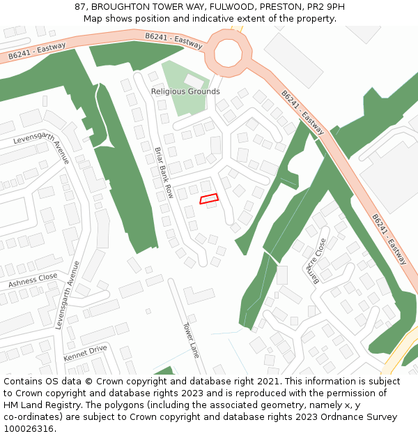 87, BROUGHTON TOWER WAY, FULWOOD, PRESTON, PR2 9PH: Location map and indicative extent of plot