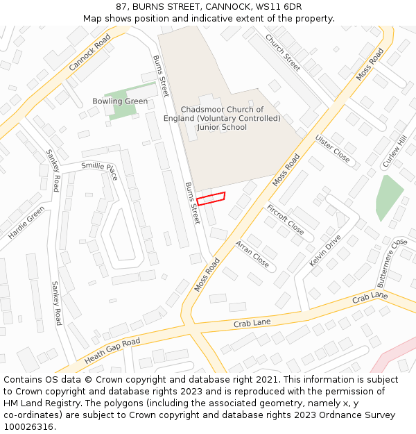 87, BURNS STREET, CANNOCK, WS11 6DR: Location map and indicative extent of plot