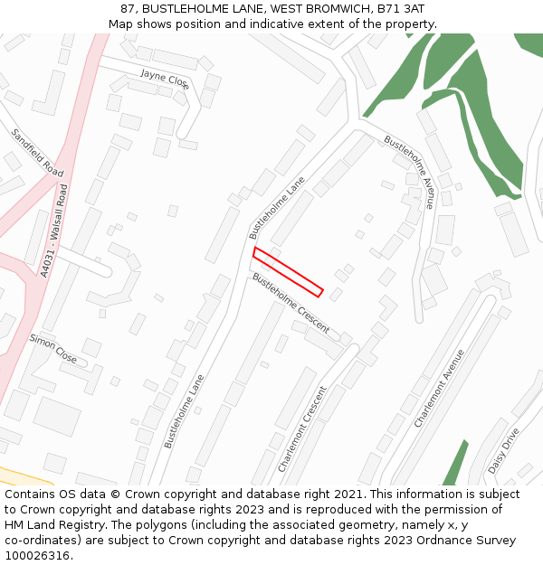 87, BUSTLEHOLME LANE, WEST BROMWICH, B71 3AT: Location map and indicative extent of plot