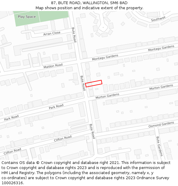 87, BUTE ROAD, WALLINGTON, SM6 8AD: Location map and indicative extent of plot