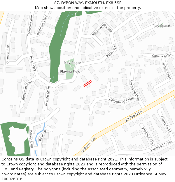 87, BYRON WAY, EXMOUTH, EX8 5SE: Location map and indicative extent of plot