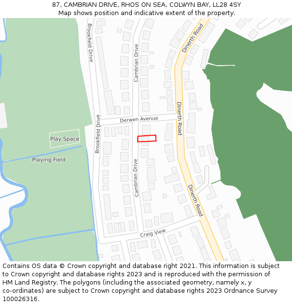 87, CAMBRIAN DRIVE, RHOS ON SEA, COLWYN BAY, LL28 4SY: Location map and indicative extent of plot