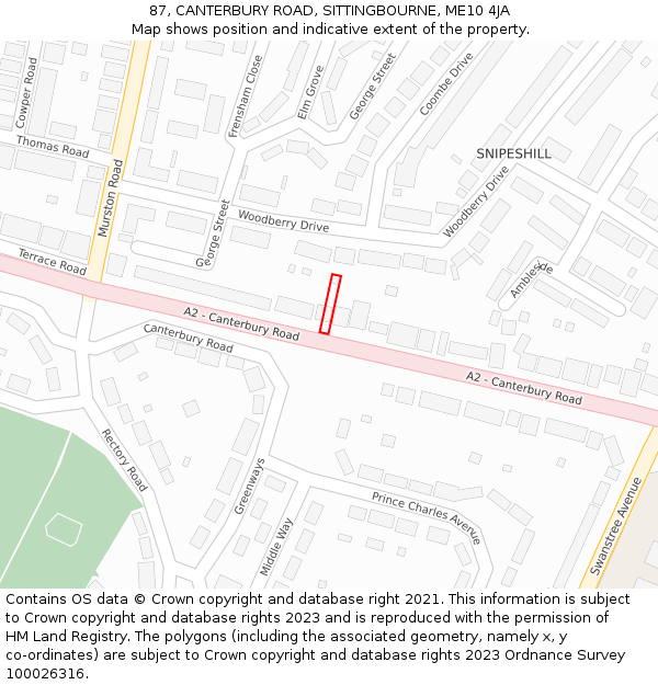 87, CANTERBURY ROAD, SITTINGBOURNE, ME10 4JA: Location map and indicative extent of plot