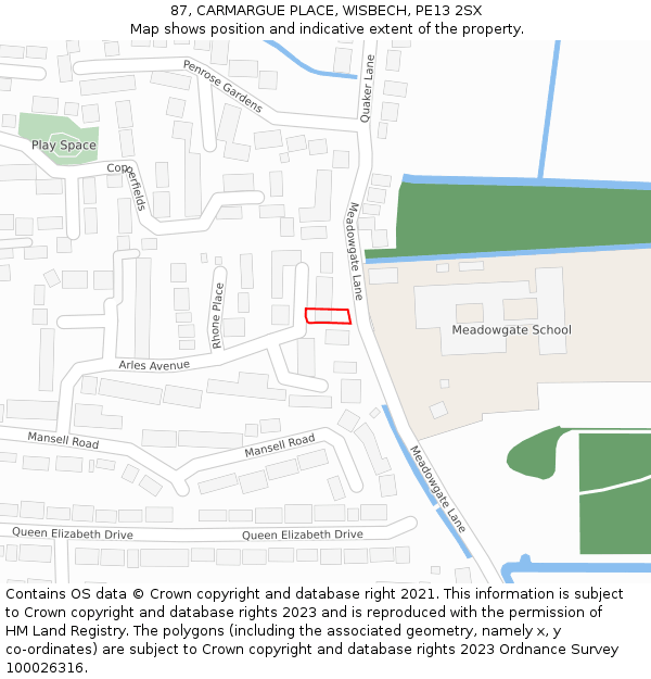 87, CARMARGUE PLACE, WISBECH, PE13 2SX: Location map and indicative extent of plot