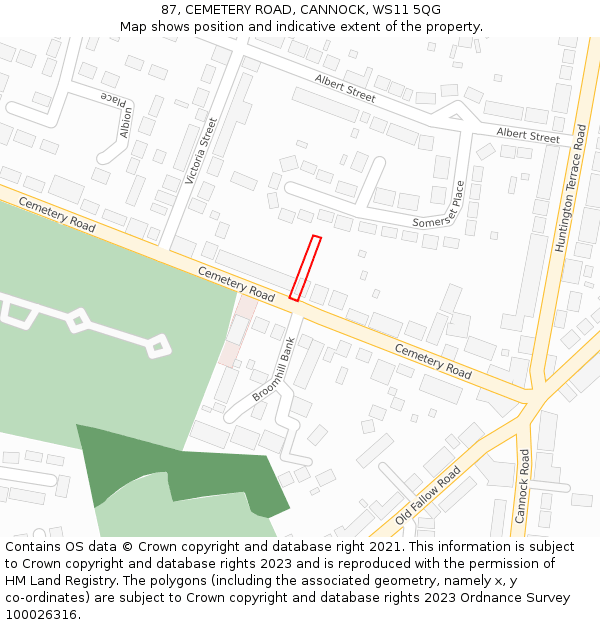 87, CEMETERY ROAD, CANNOCK, WS11 5QG: Location map and indicative extent of plot