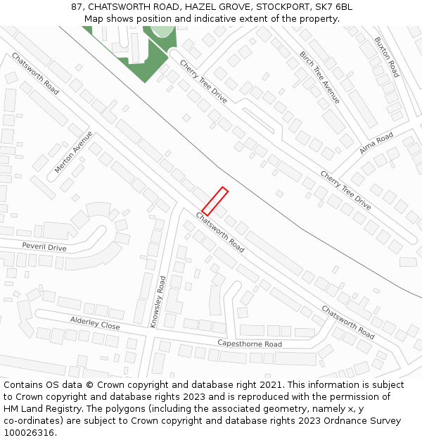 87, CHATSWORTH ROAD, HAZEL GROVE, STOCKPORT, SK7 6BL: Location map and indicative extent of plot