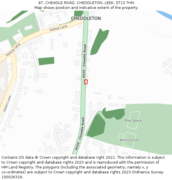 87, CHEADLE ROAD, CHEDDLETON, LEEK, ST13 7HN: Location map and indicative extent of plot