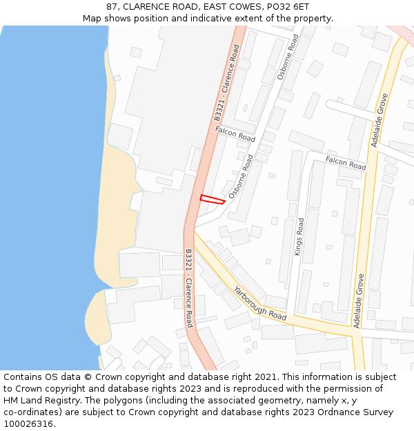 87, CLARENCE ROAD, EAST COWES, PO32 6ET: Location map and indicative extent of plot