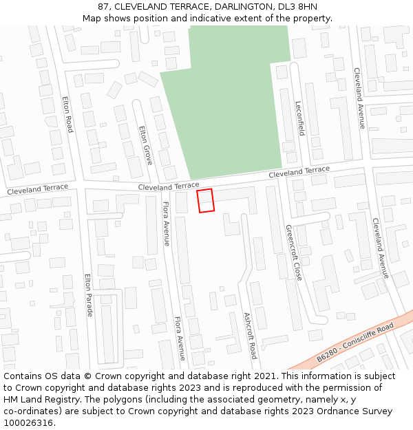 87, CLEVELAND TERRACE, DARLINGTON, DL3 8HN: Location map and indicative extent of plot