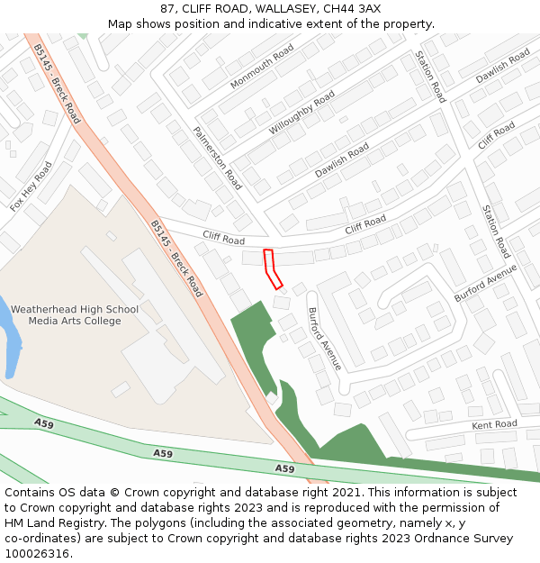 87, CLIFF ROAD, WALLASEY, CH44 3AX: Location map and indicative extent of plot