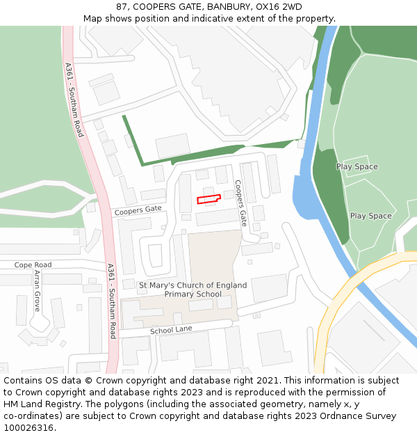 87, COOPERS GATE, BANBURY, OX16 2WD: Location map and indicative extent of plot