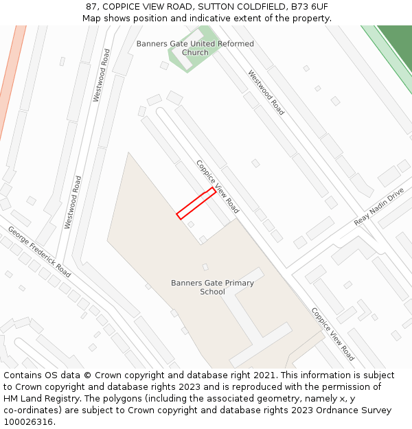 87, COPPICE VIEW ROAD, SUTTON COLDFIELD, B73 6UF: Location map and indicative extent of plot