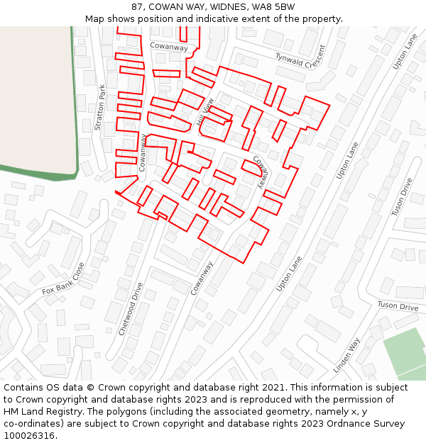 87, COWAN WAY, WIDNES, WA8 5BW: Location map and indicative extent of plot