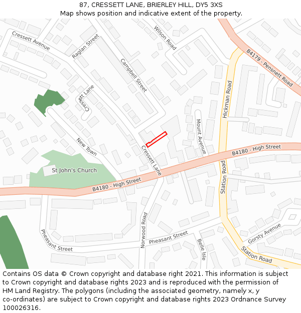 87, CRESSETT LANE, BRIERLEY HILL, DY5 3XS: Location map and indicative extent of plot