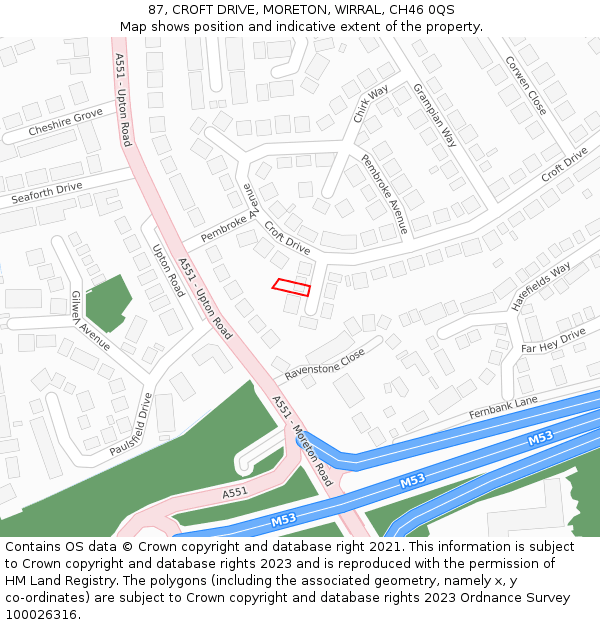 87, CROFT DRIVE, MORETON, WIRRAL, CH46 0QS: Location map and indicative extent of plot