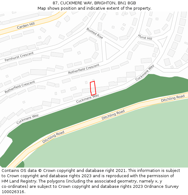 87, CUCKMERE WAY, BRIGHTON, BN1 8GB: Location map and indicative extent of plot