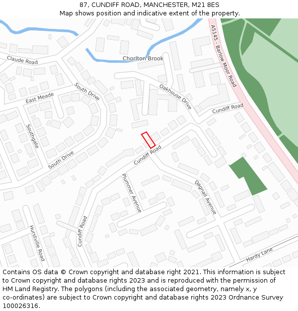 87, CUNDIFF ROAD, MANCHESTER, M21 8ES: Location map and indicative extent of plot