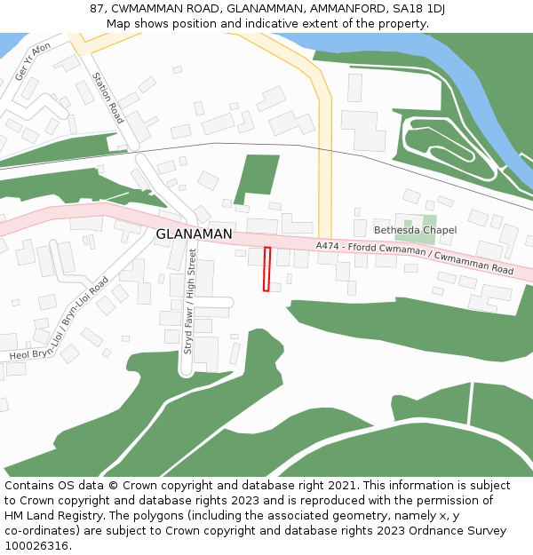 87, CWMAMMAN ROAD, GLANAMMAN, AMMANFORD, SA18 1DJ: Location map and indicative extent of plot