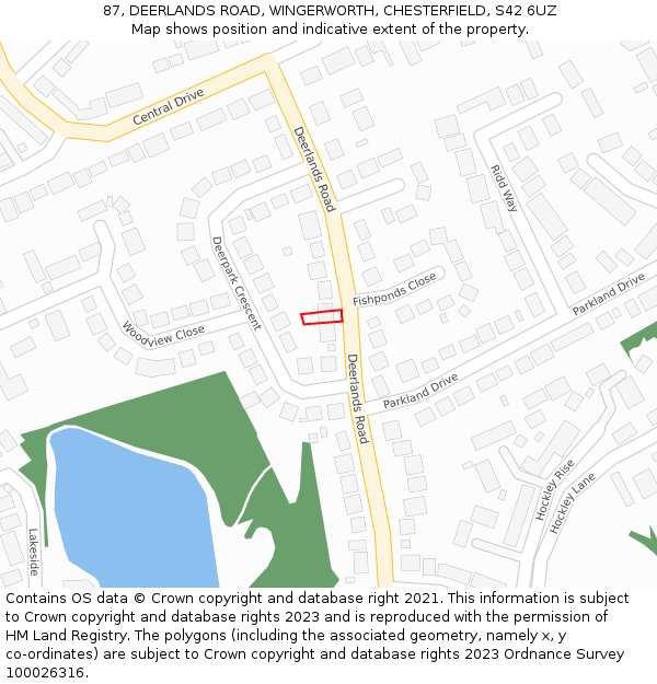 87, DEERLANDS ROAD, WINGERWORTH, CHESTERFIELD, S42 6UZ: Location map and indicative extent of plot