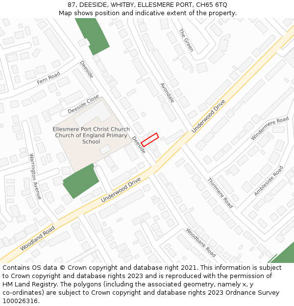 87, DEESIDE, WHITBY, ELLESMERE PORT, CH65 6TQ: Location map and indicative extent of plot