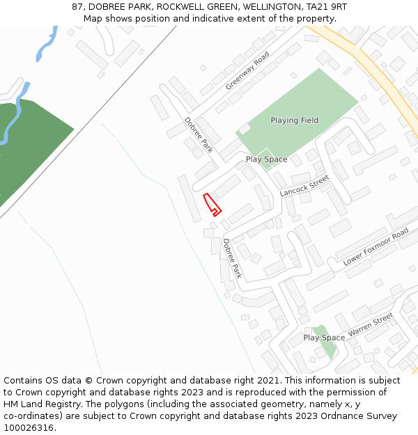 87, DOBREE PARK, ROCKWELL GREEN, WELLINGTON, TA21 9RT: Location map and indicative extent of plot