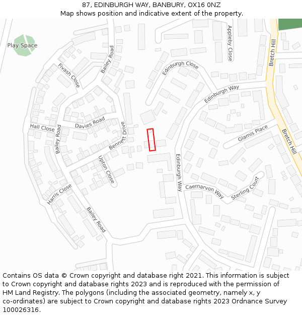 87, EDINBURGH WAY, BANBURY, OX16 0NZ: Location map and indicative extent of plot