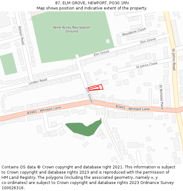 87, ELM GROVE, NEWPORT, PO30 1RN: Location map and indicative extent of plot