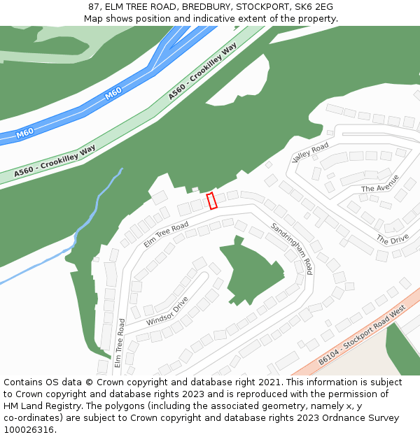 87, ELM TREE ROAD, BREDBURY, STOCKPORT, SK6 2EG: Location map and indicative extent of plot