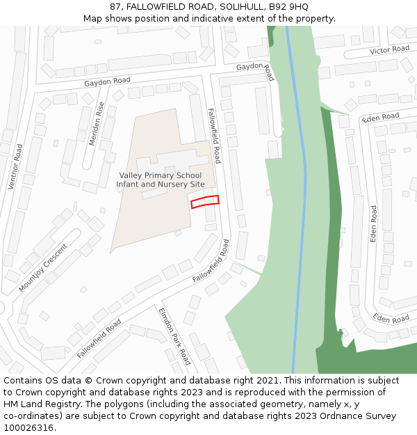 87, FALLOWFIELD ROAD, SOLIHULL, B92 9HQ: Location map and indicative extent of plot