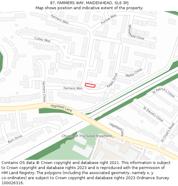 87, FARMERS WAY, MAIDENHEAD, SL6 3PJ: Location map and indicative extent of plot