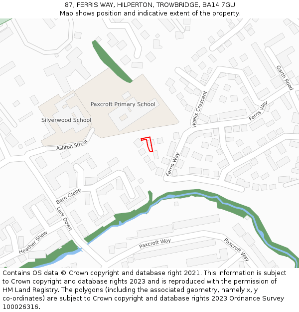87, FERRIS WAY, HILPERTON, TROWBRIDGE, BA14 7GU: Location map and indicative extent of plot