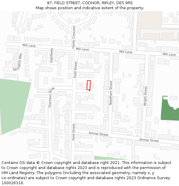 87, FIELD STREET, CODNOR, RIPLEY, DE5 9RS: Location map and indicative extent of plot