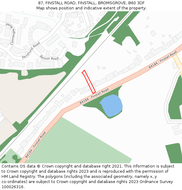 87, FINSTALL ROAD, FINSTALL, BROMSGROVE, B60 3DF: Location map and indicative extent of plot